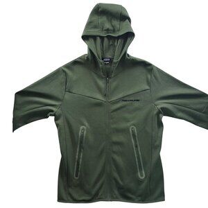 Pink + Dolphin Olive Green Full Zip Hoodie With Zippered Pockets & Embroidered L